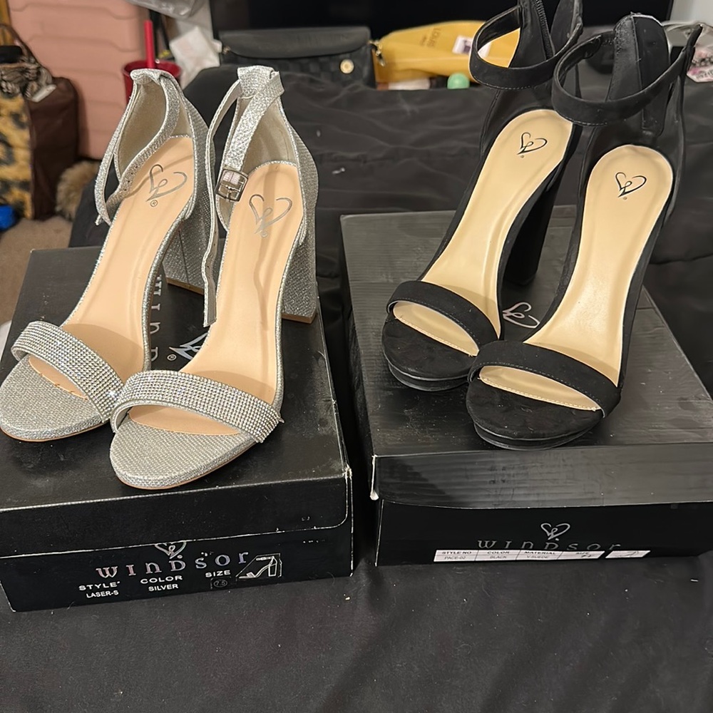 Windsor Fashions Block Heel Pumps Silver/Black